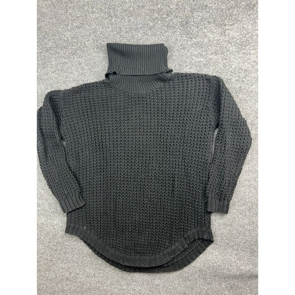 RVCA Sweater Women's Large Black Cable Knit Turtle Neck Pullover Logo - Picture 1 of 7